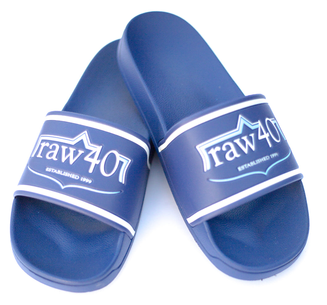 RAW40 Slides - Navy w/Sky Blue & White